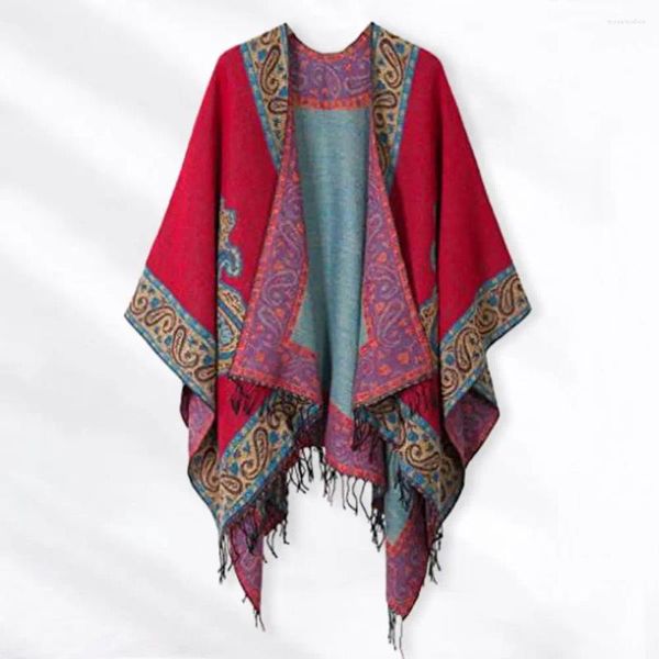 Schals Herumn Winter Schal Vintage Print Quaste Tassel Unregelmäßige Hems -Frauen -Kap -Poncho Geometrische Kontrast Farbe Nachahmung Kaschmir Fall Fall