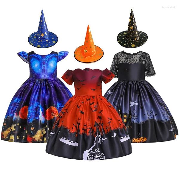 Vestidos de menina 2024 Halloween Pattern Girls Dress Fidros Fantas da festa de carnaval Moda Cosplay Princesa 3 4 5 6 8 9 10 anos