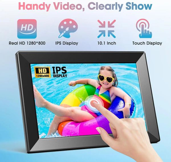 Controle Wi -Fi 10,1 polegada Digital Picture Photo Frame 1280 x 800 IPS Tela de toque de 32 GB Smart Photo Frame Controle de aplicativo com suporte destacável