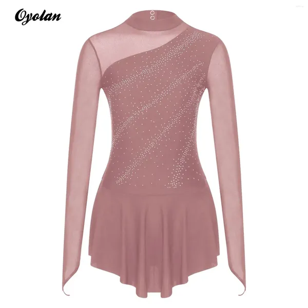 Bühne Wear Womens Ballet Lyric Long Sleeved Dance Kleid Wasser Diamant Figur Skating Kostüm Open Back Gymnastik enge Anpassung