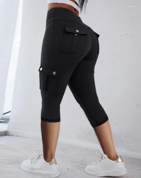 Pants Pants Pants Gym Fleggings for Women 2024 High Waist Fashion Fitness Pocket Design Sport Elastic Slim Active