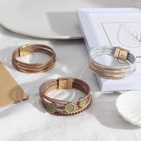 Bracelets de charme Multilayer Leather Rope Moda Moda