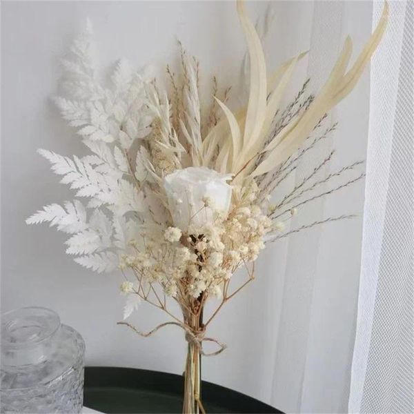 Dekoratif Çiçekler 20-25cm DIY El yapımı mini kurutulmuş çiçek buket palmiye kek topper dekorasyon çiçek aranjmanları