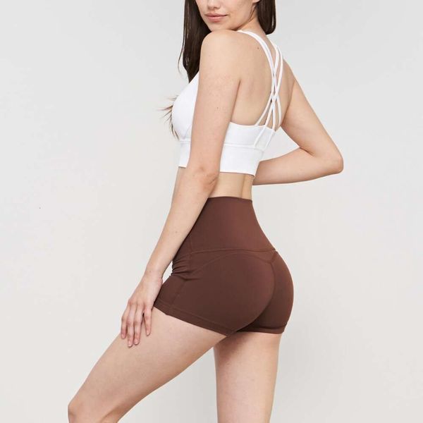 Lu Yoga Shorts Designer Mulheres de alta qualidade Shorts de moda de luxo Naked Split Pants Awkwardness Thread Hip Lift Line Dress Womens Summer Sports Riding