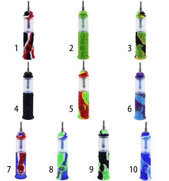 Tubo di fumo in silicone ottagono con contenitore barattolo da 2 ml e chiodo in titanio da 10 mm per kit di cera per cere