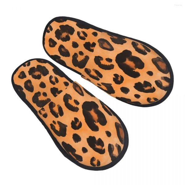 Hausschuhe Aquarell -Leopardenmuster Innenpelser Slipper Winter Hausschuhe Haus flach geschlossene Zehenschiebereisen Flip Flops