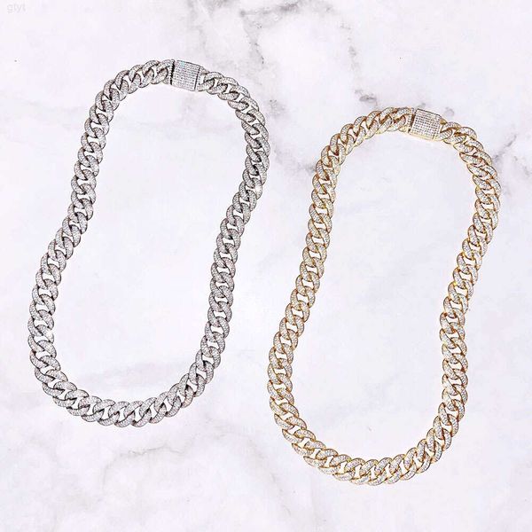 Hip hop takı sıcak stil moda moissanit elmas kolye lüks parlak altın kaplama gümüş kolyeler Küba zincirleri insan için