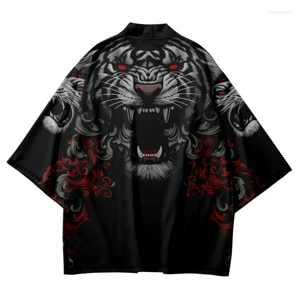 Roupas étnicas Chegada de estilo japonês tigre impressão tradicional quimono homens yukata cardigan camisas cosplay haori tops de rua de grande tamanho grande