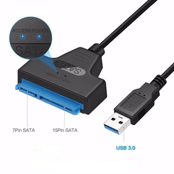 Alta velocidade 6 Gbps SATA para USB 30/20 Cabo para disco rígido de HDD externo de 25 polegadas com adaptador de 22 pinos e cordão SATA III