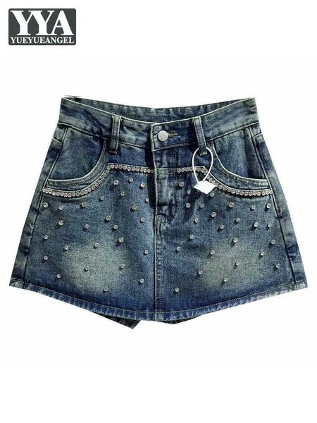 Женские шорты Hot Sexy Women Mini Denim Shorts Обобры с бриллиантами высокая талия ночная клубная одежда короткие джинсы Летние новые повседневные хрустальные шорты Y240420