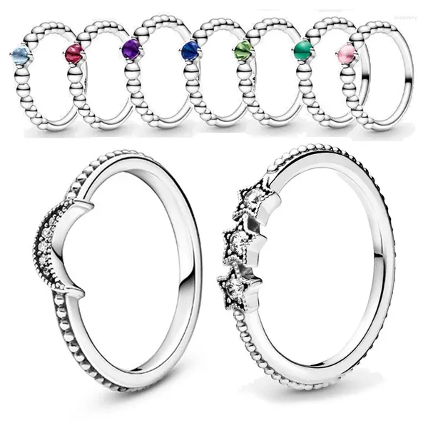 Clusterringe LR 2024 Silber Crescent Perlen Ring Licht Luxus Mode Charme Schmuck Herstellung dunkelroter Sapphire Zirkon Stapel Frauen GI