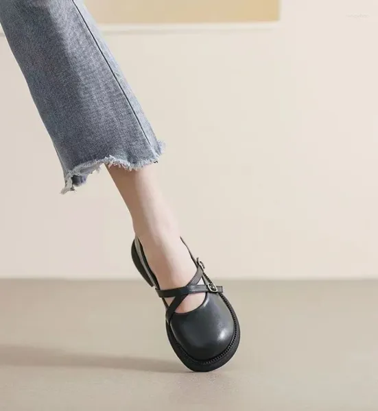Sapatos casuais senhoras calçados de verão preto kawaii for women 2024 salto baixo elegante Mary Jane Gothic Round Toe fofinho Moda Y2K A