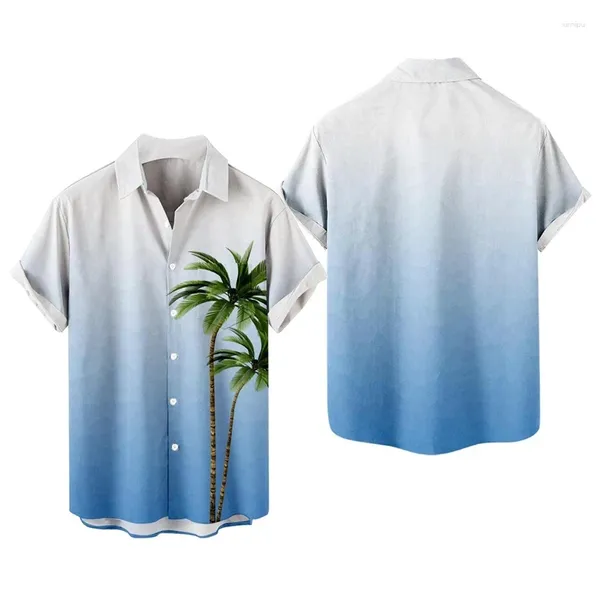 Camisas casuais de homens gradiente havaiano praia coco árvore 3d streetwear masculino homem moda moda de manga curta blusa homem homem roupas