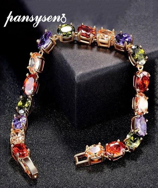 Pansysen 18 см чары Ruby Amethyst Peridot Gemstone 925 Серебряные ювелирные украшения для женских модных браслетных подарков C3127410