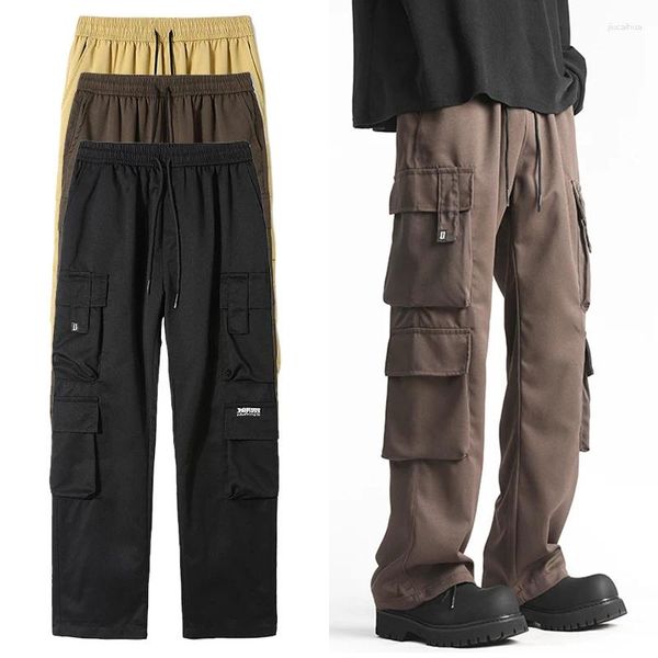 Pantaloni maschili primaverili ed estate dritti covi tasca a tasca retrò tasca alla moda versatile a gambe a gambe