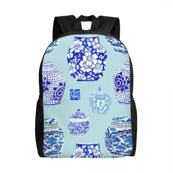 Backpack Chinoiserie Blue Porcelain School College Students BookBag si adatta a borse in stile orientale per laptop da 15 pollici