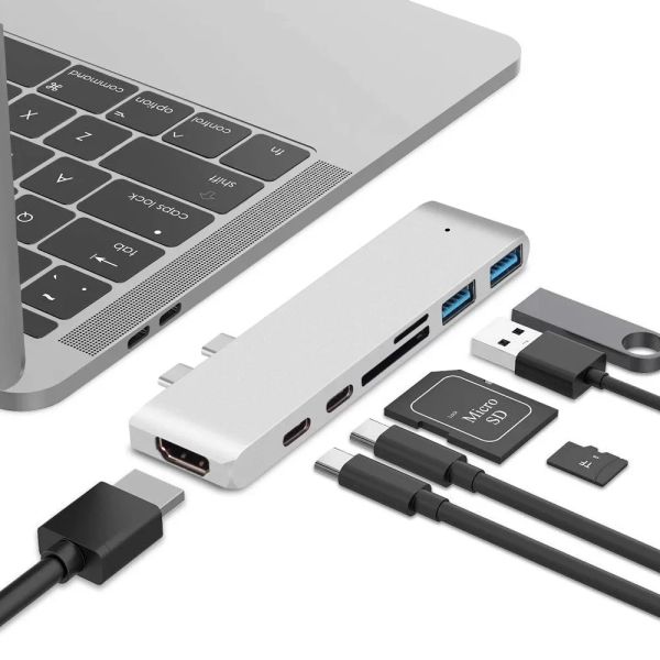 Hubs Neu 7 in 1 USB 3.1 Typec Hub zum HDMI -Adapter 4K Thunderbolt 3 USB C Hub 3.0 TF SD Reader Slot PD für MacBook Air Pro M2 M1 Chip