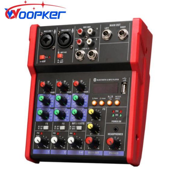 Oyuncu Woopker DJ Ses Mikser 4 Kanal Bluetooth USB Connect Mixer Audio Professional Studio için Stereo Ayarlama Ekipmanı