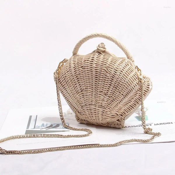 Bolsas de ombro em forma de casca em forma de casca pequena bolsa de mensagens de vime de vime tecido inseto de férias de praia portátil