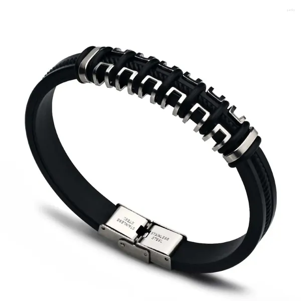 Charme Armbänder 2024 Modeschmuck Vintage Schwarz Silikon Edelstahl Armband Gummimanschette für Männerzubehör Pulsera