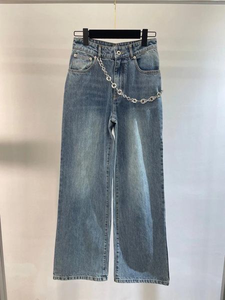 Jeans femininos Mulheres durante toda a temporada Blataz sólida Correntes de cintura de alta cintura reta Lenga de comprimento