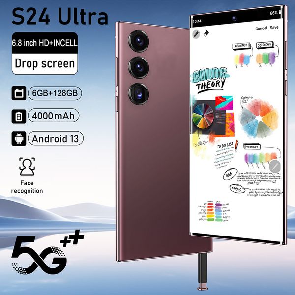 6,8 polegadas 5G real 4G desbloqueado S24 Ultra Cell Phone 6 GB 128 GB Octa Core Show 1TB 512 GB de tela completa Android Reconhecimento de 13MP GPS de câmera