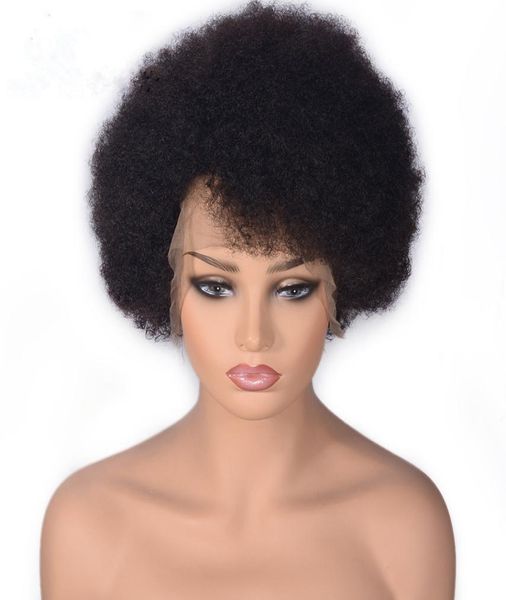 Afro gekinky lockige volle Spitze menschliches Haar Perücken für schwarze Frauen Malaysian Remy Spitzenfront menschliches Haar Perücken natürlicher Schwarz mit Baby Haar 7830256