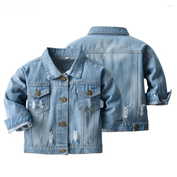 Jacken 2024 Frühling Herbst Kids Casual Jacket Girls Ripped Löcher Jeans Schichten Little Jungen Denim Outerwear