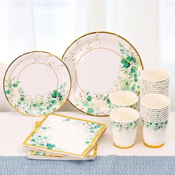 Процессоры Sage Green Ondosable Dailware Tropic Greenery Party Paper Plate Plate Cup Supplage Свадьба день рождения джунгли сафари тематическая вечеринка декор