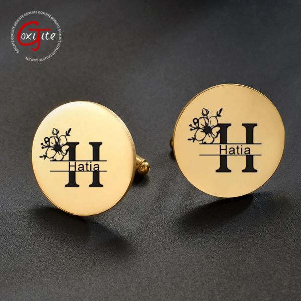 Links Goxijite Nome personalizado Cufflinks para homens Aço inoxidável Letice Personaliza Letter Camise