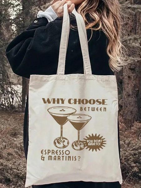 Bolsas de compras 1pcs Espresso Martinis Retro Graphic Canvas Bag Bag de estilo de arte de arte vintage ombro reutilizável