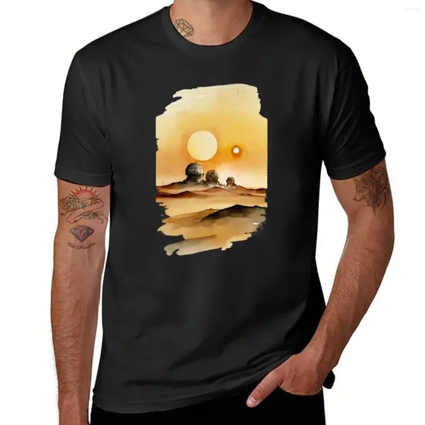 Tanques masculinos Sunset Sunset no Desert Planet-Two Suns Sci-T-Shirt Boys T Shirts Sports Fan T-shirts Blouse Black para homens