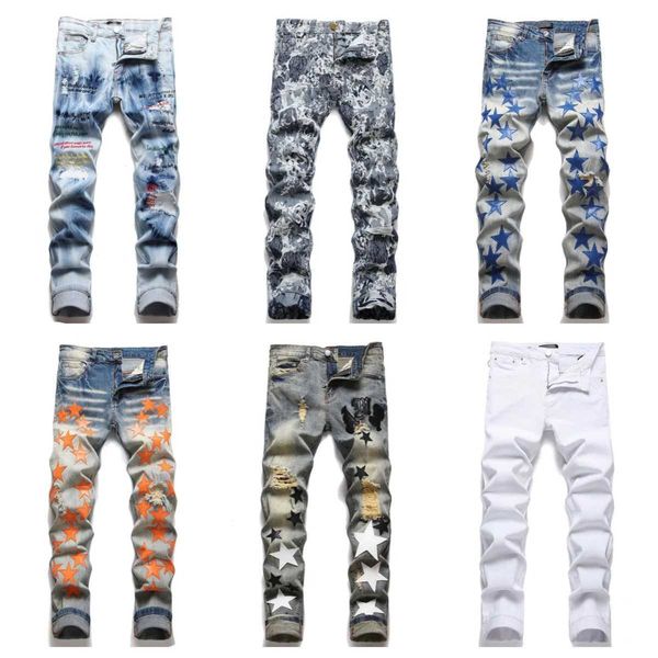 Motorrad Ksubi Jeans Herren Designer Jeans Sommer Stretch Joggpants Luxus dünne lila lässige Sterne Muster übergroß