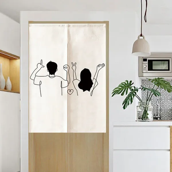 Cortina linhas minimalistas nórdicas Casal de linho pendurado no quarto decoração de banheiro de quarto Noren Kitchen Partition