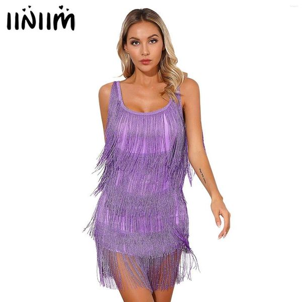 Vestidos casuais vestidos de moda feminina Fringe Dress Glithery Tassel Tassel Backless Flapper Cocktail Party Latin Salsa Dance Performance