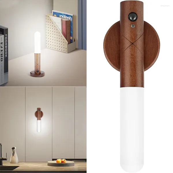 Sensore di movimento della lampada a parete Luce magnetica LED LIGHT DUMMING DEMPRE USB ricaricabile ricaricabile in legno a cordone