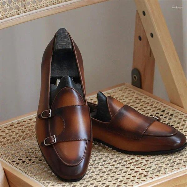 Sıradan Ayakkabı Erkekler Loafers el yapımı gerçek deri çift toka bir pedal moda iş düğün her gün