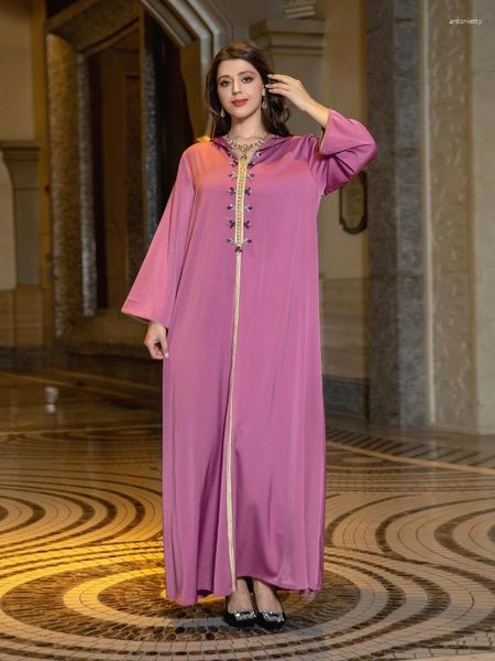 Ethnische Kleidung Ramadan muslimische Frauen Kleid Diamant Kapuze Indien Eid Mubarak Abaya Dubai Langes Satin Jalabiya Arabische Kleider Kaftan Robe