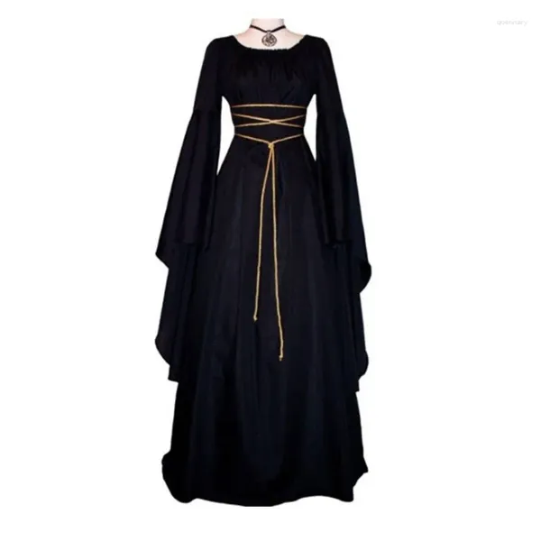 Vestidos casuais vestido renascentista medieval vestido para mulheres rendas ajustáveis up irlandês retro góticos longos trajes de halloween