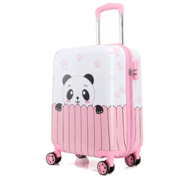 Gepäck Cartoon rosa Panda Koffer, schöne Kaninchen -Tier rollende Gepäck, Kindertrolley Gepäckbeutel tragen auf Koffer mit Rädern Mädchen