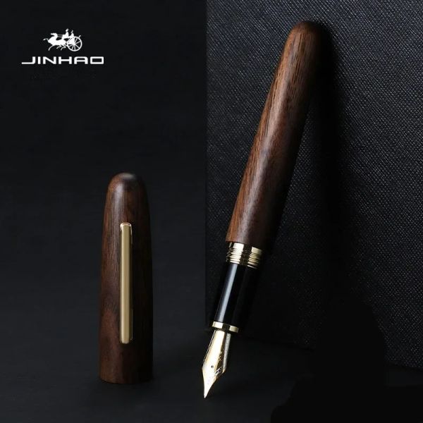 Ручки Jinhao 9056 Fountain Pen Natural Wood ручной работы m/f nib gold clip ink pen intary busines