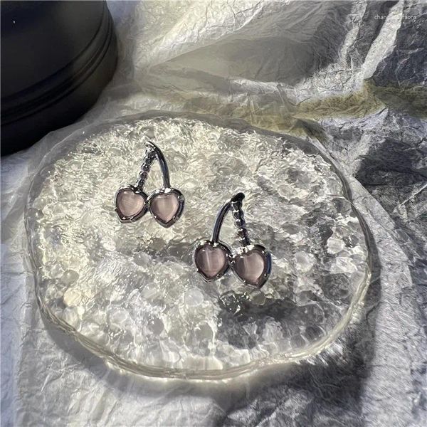 Brincos de garanhão rosa opala cereja frutas de cristal folhas douradas para mulheres piercing jóias