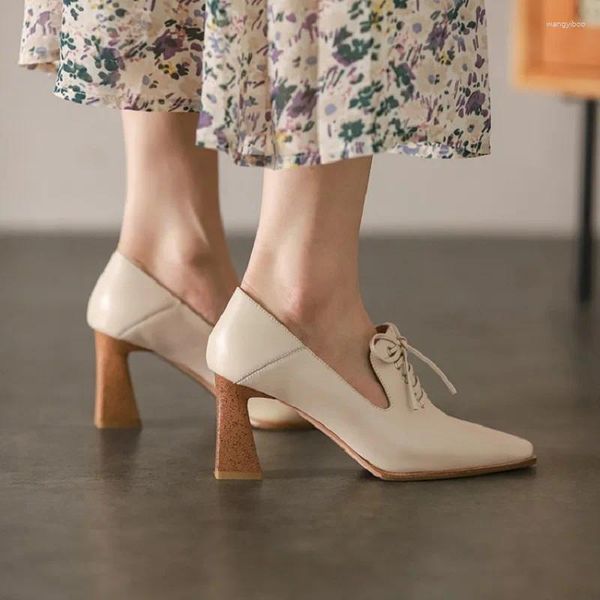 Отсуть обувь ретро британская тенденция для женщины сетки красные заостренные толстые высокие каблуки Женщины французский стиль Элегантный Sapatos fominino