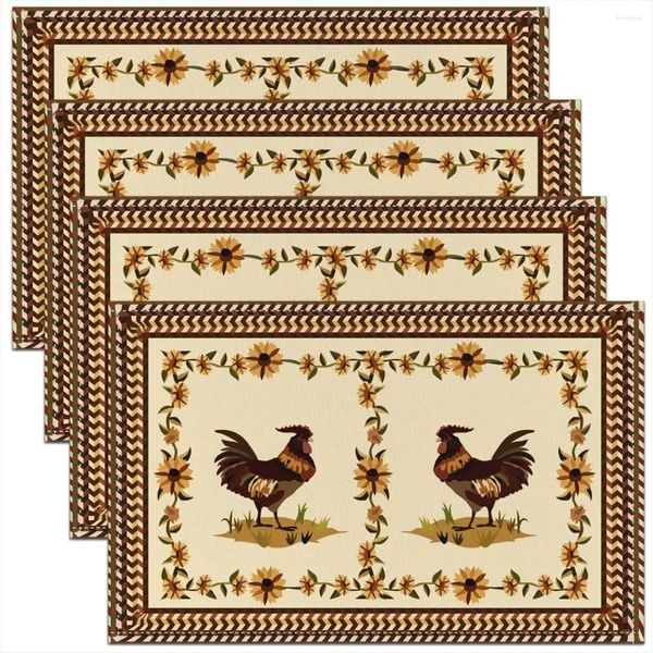 Tapetes de mesa gock placemats conjunto de 4 animais de fazenda tema lavável local 12x18 polegadas para decorações de jantar floral floral