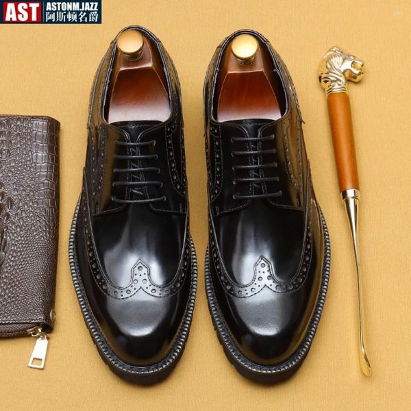 Kleiderschuhe Britische Retro -Business -Casual Leder für Männer für Männer echtes dickes Solent -Patent Brogue