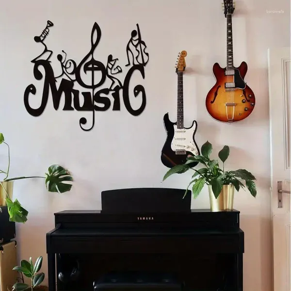 Dekoratif Figürinler Metal Duvar Sanat Müzik Dans Bandı Treble Clef Dekorasyon Siyah Demir Ev