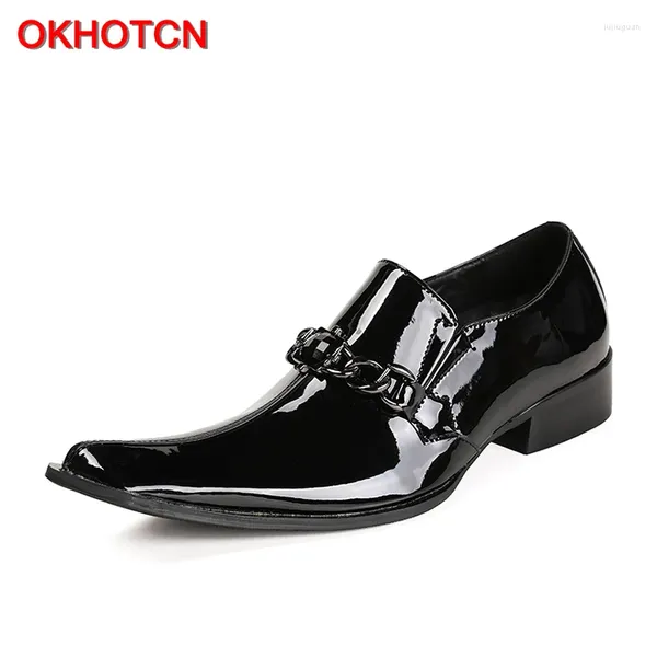 Повседневная обувь Okcn Pure Black Man Spring Awumn Owumn Подличная кожа формальная деловая вечеринка металлическая украшение квадрат ноги
