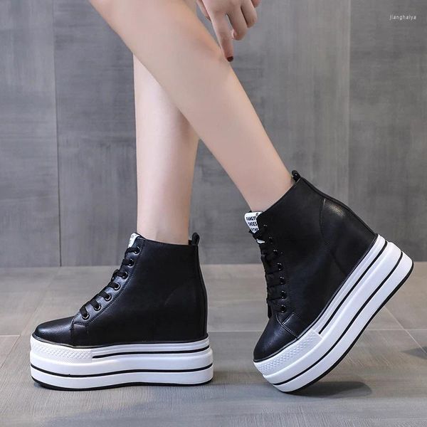 Scarpe casual 9 cm alti tacchi donne 2024 cuneo allaccia-up femminile sneaker sneaker piattaforma autunnale bianca nero