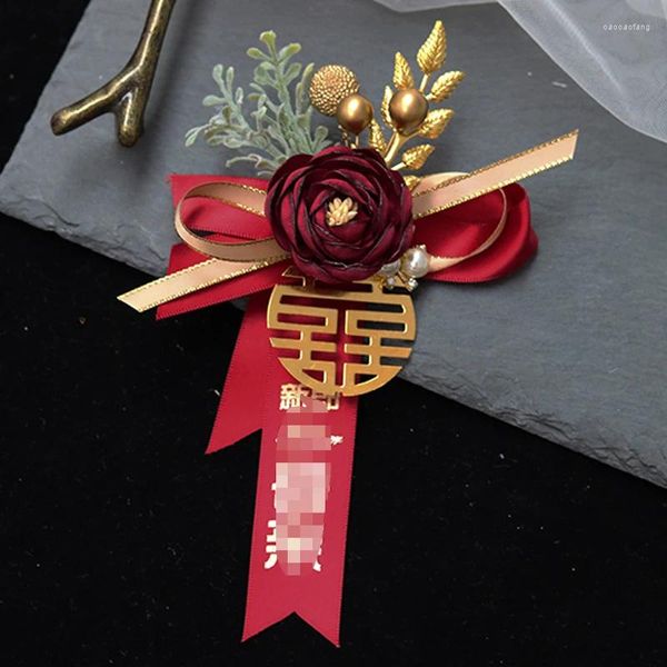 Dekorative Blumen Boutonniere Hochzeit Zeuge Heireizubehör Braut Bräutigam Corsage Pins rot Pink Knopfloch