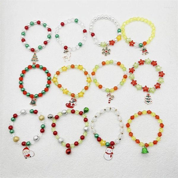 Strand Christmas Festival Bracciale Snowflake Bell Elk Red Verde Verde Elastico Elastico Elastico Elastico Gioielli a mano Regalo